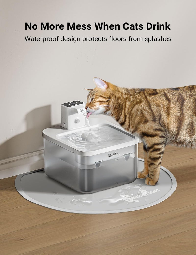 DownyPaws Silicone Cat Feeding Mat, Waterproof Pet Food Mat with Raised Edges, Cat Water Fountain Placemats, 14.6"×12.6", Light Gray - Image 2